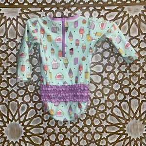 Anything is possible RuffleButts bathing suit with a fun design & bright colors